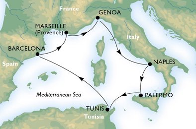 MIDDELLANDSE ZEE - Italië,  Tunesië,  Spanje,  Frankrijk