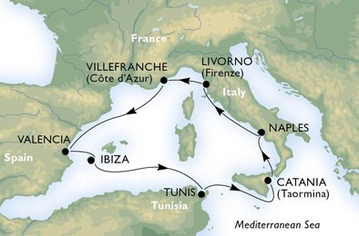 MIDDELLANDSE ZEE - Italië,  Frankrijk,  Spanje,  Tunesië
