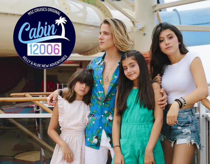 Family posing on a cruise ship deck near a waterslide, promoting Kelly & Kloe adventures | MSC Cruises Family posing on a cruise ship deck near a waterslide, promoting Kelly & Kloe adventures | MSC Cruises