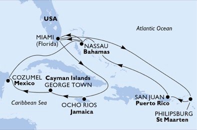 Verenigde Staten, St. Maarten, Puerto Rico, Bahamas, Jamaica, Kaaiman Eilanden, Mexico