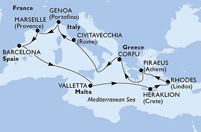 Spanje, Malta, Griekenland, Italië, Frankrijk
