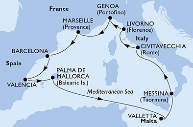 Italië, Frankrijk, Spanje, Malta