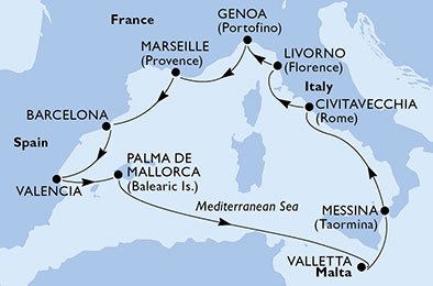 Spanje, Malta, Italië, Frankrijk