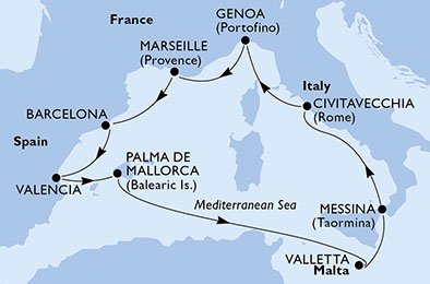 Italië, Frankrijk, Spanje, Malta