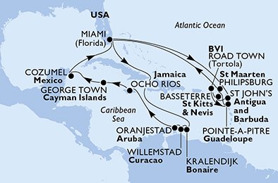 Verenigde Staten, Aruba, Jamaica, Kaaiman Eilanden, Mexico, Antigua en Barbuda, Saint Kitts and Nevis, Britse Maagdeneilanden, Guadeloupe, St. Maarten