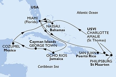 Verenigde Staten, Jamaica, Kaaiman Eilanden, Mexico, Bahamas, Puerto Rico, Virgin Islands (U.S.), St. Maarten