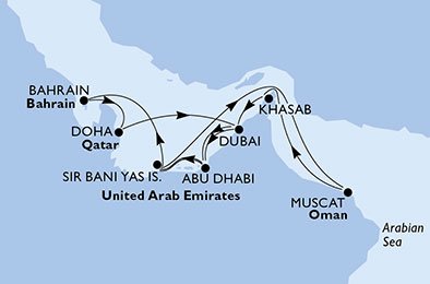 Verenigde Arabische Emiraten, Oman, Bahrein, Qatar