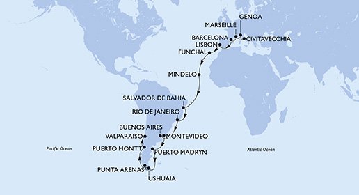 Italië, Frankrijk, Spanje, Portugal, Kaapverdië, Brazilië, Argentinië, Uruguay, Chili