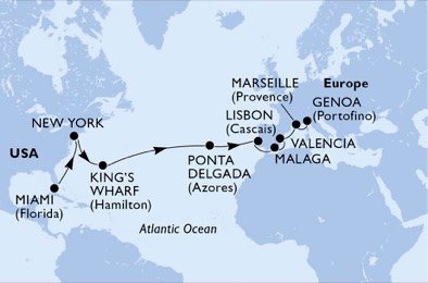 Verenigde Staten, Bermuda, Portugal, Spanje, Frankrijk, Italië