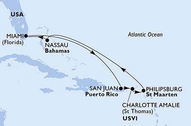 Verenigde Staten, Puerto Rico, Virgin Islands (U.S.), St. Maarten, Bahamas