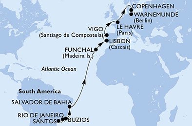 Brazilië, Portugal, Spanje, Frankrijk, Denemarken, Duitsland