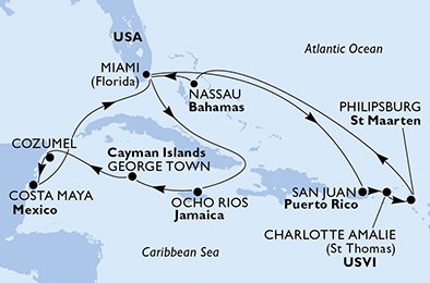 Verenigde Staten, Puerto Rico, Virgin Islands (U.S.), St. Maarten, Bahamas, Jamaica, Kaaiman Eilanden, Mexico