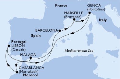 Italië, Spanje, Marokko, Portugal, Frankrijk