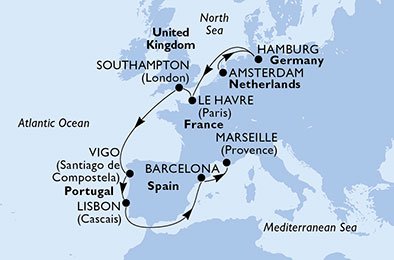 Nederland, Duitsland, Frankrijk, Groot-Brittannië, Spanje, Portugal