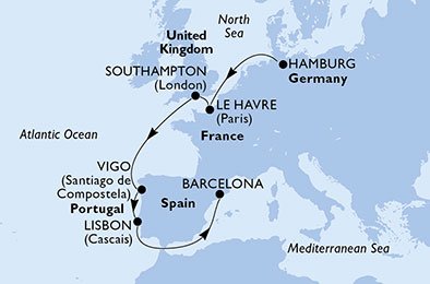 Duitsland, Frankrijk, Groot-Brittannië, Spanje, Portugal