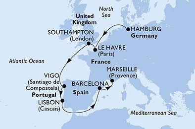 Duitsland, Frankrijk, Groot-Brittannië, Spanje, Portugal