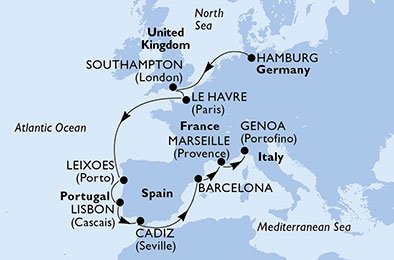 Duitsland, Groot-Brittannië, Frankrijk, Portugal, Spanje, Italië
