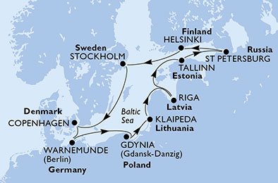 Denemarken, Duitsland, Polen, Litouwen, Letland, Estonia, Rusland, Finland, Zweden