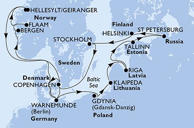 Duitsland, Polen, Litouwen, Letland, Estonia, Rusland, Finland, Zweden, Denemarken, Noorwegen