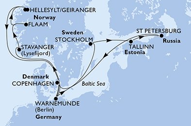 Duitsland, Zweden, Estonia, Rusland, Denemarken, Noorwegen