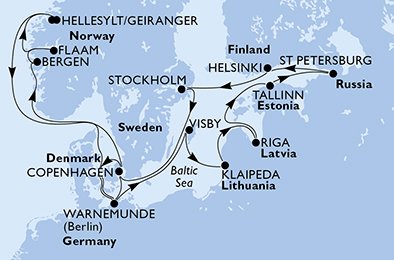 Duitsland, Noorwegen, Denemarken, Zweden, Litouwen, Letland, Estonia, Rusland, Finland