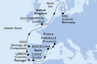 Frankrijk, Spanje, Portugal, Groot-Brittannië, Duitsland