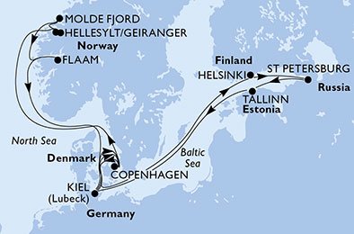 Denemarken, Finland, Rusland, Estonia, Duitsland, Noorwegen