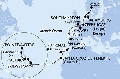 Guadeloupe, Saint Lucia, Barbados, Spanje, Portugal, Frankrijk, Groot-Brittannië, België, Noorwegen, Duitsland