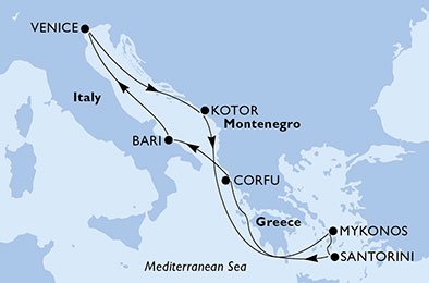Italië, Montenegro, Griekenland