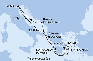 Italië, Griekenland, Albanië, Kroatië