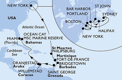 Verenigde Staten, Canada, St. Maarten, Martinique, Barbados, Grenada, Aruba, Bahamas