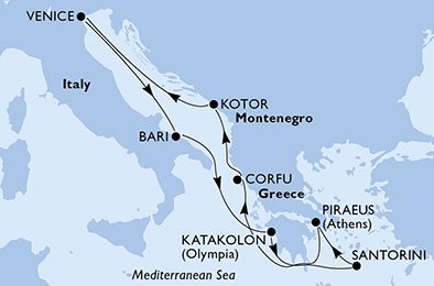 Italië, Griekenland, Montenegro