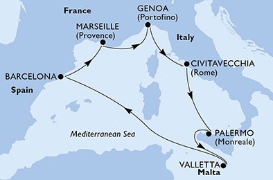 Italië, Malta, Spanje, Frankrijk