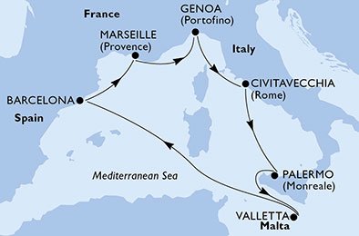 Italië, Malta, Spanje, Frankrijk