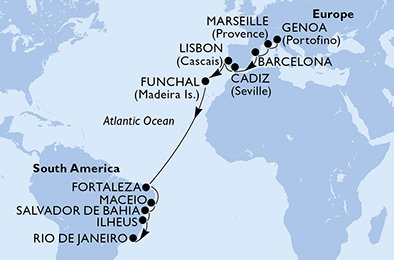 Italië, Frankrijk, Spanje, Portugal, Brazilië