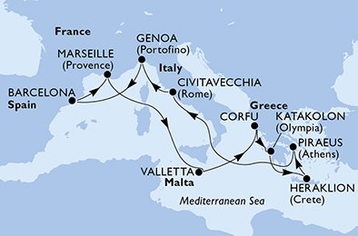 Italië, Spanje, Frankrijk, Malta, Griekenland