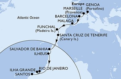 Italië, Frankrijk, Spanje, Portugal, Brazilië