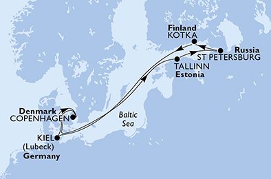 Duitsland, Denemarken, Estonia, Rusland, Finland
