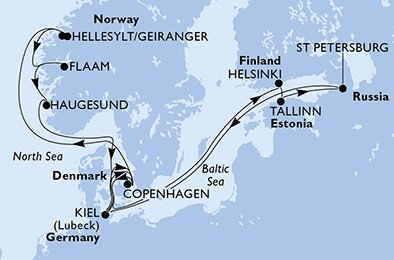 Duitsland, Denemarken, Finland, Estonia, Rusland, Noorwegen