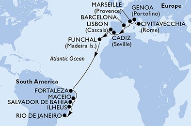 Italië, Frankrijk, Spanje, Portugal, Brazilië