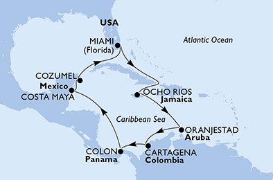 Verenigde Staten, Jamaica, Aruba, Colombia, Panama, Mexico