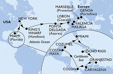 Verenigde Staten, Jamaica, Aruba, Colombia, Panama, Mexico, Bermuda, Portugal, Spanje, Frankrijk, Italië
