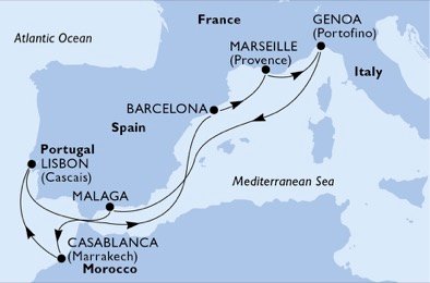 Portugal, Spanje, Frankrijk, Italië, Marokko