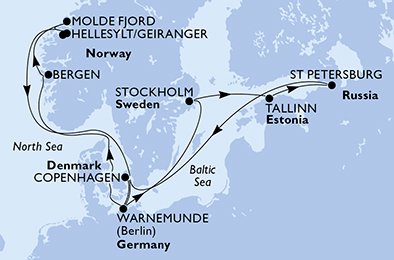 Duitsland, Zweden, Estonia, Rusland, Denemarken, Noorwegen