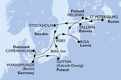 Denemarken, Duitsland, Polen, Zweden, Letland, Finland, Rusland, Estonia