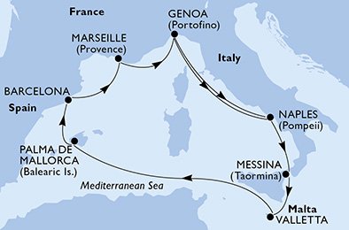 Italië, Malta, Spanje, Frankrijk
