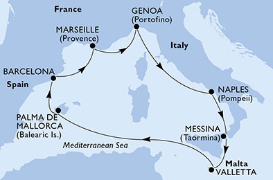 Italië, Malta, Spanje, Frankrijk