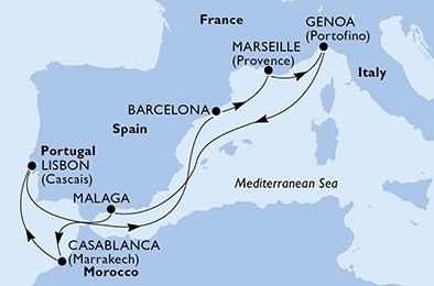 Spanje, Frankrijk, Italië, Marokko, Portugal