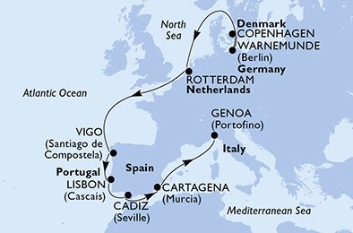 Denemarken, Duitsland, Nederland, Spanje, Portugal, Italië