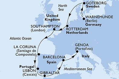 Duitsland, Zweden, Nederland, Groot-Brittannië, Spanje, Portugal, Gibraltar, Italië